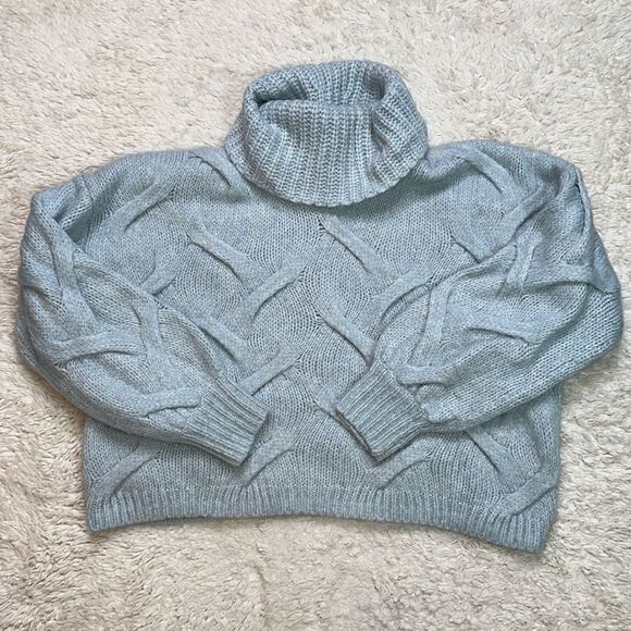 Madewell Somervell Modern Cable Turtleneck Sweater in Pastel Blue Size Small - Picture 1 of 8
